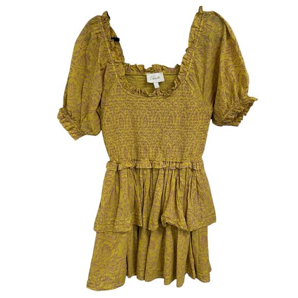Cleobella Yellow Luna Organic Cotton Camellia Print Mini Dress Womens Large - Picture 2 of 6